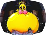 2022 anthro avian belly big_belly bird blahblah866 breasts chicken female five_nights_at_freddy&#039;s five_nights_at_freddy&#039;s_2 galliform gallus_(genus) hi_res huge_belly inside obese overweight phasianid rumbling_stomach scottgames solo toy_chica_(fnaf) yellow_body