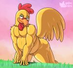 2025 5_fingers anthro arched_back arm_tuft artist_logo athletic athletic_anthro athletic_male avian beak bedroom_eyes belly biceps big_belly biped bird black_eyes butt butt_pose casual_nudity chicken colored detailed digital_drawing_(artwork) digital_media_(artwork) ernie_the_giant_chicken family_guy feather_hair feathers featureless_crotch fingers galliform gallus_(genus) glance gobanire gradient_sky grass grinning_at_viewer half-closed_eyes head_feathers hi_res humanoid_hands logo male musclegut muscular muscular_anthro muscular_male narrowed_eyes neck_tuft nude orange_beak outside overweight overweight_anthro overweight_male pecs phasianid pink_sky pinup plant pose pseudo_hair red_feather_hair seductive shaded shoulder_tuft sky smile smiling_at_viewer smirk smirking_at_viewer smug smug_expression smug_eyes smug_face smug_grin solo tail tail_feathers thick_thighs tuft vein veiny_muscles white_sclera wide_hips yellow_body yellow_feathers