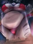  anthro belly big_breasts bikini breasts city city_destruction cityscape clothing cloud destruction felid female grey_stripes hair hi_res looming macro macro_female mammal night open_mouth orange_eyes osaki_eru overweight overweight_female paccha_(syestanya) pantherine red_bikini red_clothing red_swimwear stripes swimwear thick_thighs tiger two-piece_swimsuit under_boob white_belly white_hair 