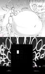 2023 absurd_res belly big_belly blahblah866 breasts building burping digital_media_(artwork) english_text female generation_7_pokemon hi_res huge_belly nintendo overweight phera_(blahblah866) pheromosa plate pokemon pokemon_(species) solo sound_effects stuffing text ultra_beast weight_gain