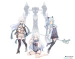  1other 3girls absurdres altina_orion animal_ear_hairband animal_ears bilibili_username blue_hair boots cat_ear_hairband cat_ears claiomh_solais_(kiseki) covered_navel crop_top cropped_jacket double-parted_bangs dual_wielding eiyuu_densetsu fake_animal_ears fie_claussell floating_hair floating_scarf full_body green_eyes gunblade hair_between_eyes hairband hajimari_no_kiseki high_heel_boots high_heels highres holding holding_staff holding_weapon kneehighs long_hair looking_at_viewer mage_staff multiple_girls n100924 panties pantyshot parted_bangs robot scarf sen_no_kiseki_(series) sen_no_kiseki_iv sidelocks simple_background sitting smile socks staff tio_plato twitter_username underwear weapon white_background white_hair yellow_eyes 