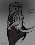 absurd_res alternative_fashion anthro big_breasts big_butt black_clothing black_dress blood blood_on_claws blood_on_face blood_splatter bodily_fluids breasts butt claws clothing crazed_look cumcadaver dress ear_piercing ear_ring ear_stud eyeliner eyeshadow felid female formal_wear goth hair hi_res leopard leopard_spots long_hair looking_at_viewer makeup mammal mara_rossi mascara pantherine piercing ring_piercing running_makeup running_mascara skull_accessory slightly_chubby slightly_chubby_female solo spots thick_thighs voluptuous_female wide_hips