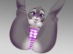  &lt;3 &lt;3_eyes anthro breasts buckteeth camel_toe clothing disney ears_down female fur grey_background grey_body grey_fur head_tuft judy_hopps lagomorph leporid looking_at_viewer mammal nipples open_mouth open_smile pink_nose pivoted_ears purple_eyes rabbit rin_tyan simple_background smile solo teeth tuft underwear zootopia 