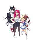  &gt;_&lt; 3girls :d ;o animal_ears ascot asymmetrical_gloves black_bow black_bowtie black_gloves black_pantyhose black_shoes black_skirt bloom_(irys) blue_eyes blunt_bangs boots bow bowtie breasts brown_hair cleavage commentary dasdokter drill english_commentary epaulettes fusion gloom_(irys) gloves hair_bow halo heterochromia highres hololive hololive_english horns horse_ears horse_girl horse_tail irys_(hololive) jacket knee_boots long_hair long_sleeves medium_breasts mismatched_gloves multicolored_hair multiple_girls nail_polish one_eye_closed open_clothes open_jacket pantyhose pencil_skirt personification pink_ascot pink_bow pink_eyes pink_hair pink_nails pleated_skirt pointy_ears ponytail shoes short_hair simple_background single_epaulette skirt smile star_halo streaked_hair tail tokai_teio_(umamusume) triangle_mouth two-tone_hair umamusume very_long_hair virtual_youtuber white_background white_boots white_gloves white_hair xd 