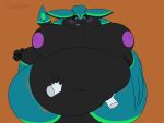 4:3 4_ears 4_fingers absurd_res anthro areola avali avian belly belly_rub big_belly big_breasts black_belly black_breasts black_claws black_pawpads black_sclera blue_eyes blue_hair blue_wings blush breasts chubby_cheeks claws delorean_(bittygogf) disembodied_hand feather_hair feathered_wings feathers female finger_claws fingers hair hand_pawpads herm_(lore) hi_res huge_belly huge_breasts multi_ear nipples nude nude_anthro nude_female obese obese_anthro obese_female orange_background overweight overweight_anthro overweight_female pawpads pseudo_hair purple_areola purple_blush purple_nipples ralena/ralaku simple_background solo weight_gain winged_arms wings wobbling wobbling_belly