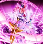  1girl absurdres bow energy_wings fingerless_gloves gloves highres huge_filesize lyrical_nanoha magazine_(weapon) magic_circle magical_girl mahou_shoujo_lyrical_nanoha mahou_shoujo_lyrical_nanoha_a&#039;s purple_eyes raising_heart red_bow red_hair solo takamachi_nanoha tom_(1art.) twintails white_devil 