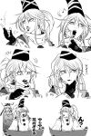  ... 2girls alternate_costume detached_sleeves earrings gloves greyscale hand_on_own_chin hat highres index_finger_raised jewelry lips lipstick magatama magatama_earrings makeup monochrome mononobe_no_futo multiple_girls multiple_views musical_note open_mouth partially_fingerless_gloves pentagram pom_pom_(clothes) portrait ribbon-trimmed_sleeves ribbon_trim ryuuichi_(f_dragon) scroll shirt short_eyebrows soga_no_tojiko spoken_musical_note tate_eboshi thinking touhou turtleneck turtleneck_shirt 