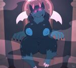 anthro areola big_areola big_breasts big_nipples blue_areola blue_body blue_ears blue_fur blue_hair blue_nipples breasts canid canine canis chair claws dated demon digital_drawing_(artwork) digital_media_(artwork) eyebrow_through_hair eyebrows female female_anthro finger_claws fingers front_view full-length_portrait fur furniture glowing glowing_eyes hair hi_res horn huge_breasts huge_thighs looking_at_viewer lyall_faithang mammal membrane_(anatomy) membranous_wings mouth_closed mrsakai neck_tuft nipple_dip nipples nude nude_anthro nude_female on_chair portrait short_stack sitting sitting_on_chair sitting_on_throne smile solo thick_thighs throne toe_claws translucent translucent_hair tuft wings wolf