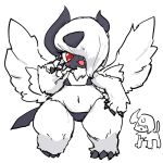  absol anthro bikini blush claws clothed clothing duo female feral fur horn mammal mega_absol mega_evolution navel nintendo open_mouth pok&eacute;mon pok&eacute;mon_(species) red_eyes short_stack simple_background smile swimwear video_games white_background white_body white_fur wings zamuzaza2 