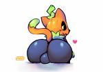  &lt;3 2019 animate_inanimate backsack balls big_butt black_body butt domestic_cat felid feline felis flora_fauna food food_creature fruit green_eyes living_fruit looking_at_viewer looking_back male mammal moxxidraws plant pumkat pumpkin simple_background solo white_background 