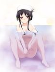  akiyama_mio anus barefoot black_hair blue_eyes blush breasts feet fingering hair_up k-on! kaiga long_legs masturbation medium_breasts navel nipples nude pussy solo towel towel_on_head water 