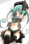  breasts hatsune_miku large_breasts long_hair navel no_panties solo sora_to_umi thighhighs vocaloid 