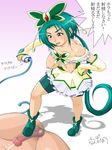  bike_shorts elbow_gloves femdom gloves green_hair shoejob whip 