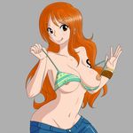  :p bikini_top blush bracelet breasts jewelry large_breasts long_hair nami nami_(one_piece) navo nipples one_piece orange_hair tattoo tongue tongue_out 