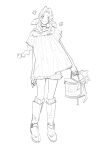  1girl aerith_gainsborough alternate_costume basket boots braid braided_ponytail choker final_fantasy final_fantasy_vii flower flower_basket full_body greyscale hair_ribbon highres holding holding_basket kneehighs light_blush lily_(flower) long_hair long_shirt miniskirt mmmckayyy monochrome parted_bangs ribbon short_sleeves sidelocks single_braid sketch skirt smile socks solo standing white_background 
