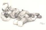  2019 4_fingers 4_toes anthro antlers canid canine capreoline cervid claws cloven_hooves cuddling embrace eyes_closed female fingers fluffy fluffy_tail fox graphite_(artwork) hooves horn lying male male/female mammal monochrome multi_tail nude on_side pawpads pencil_(artwork) pillow reindeer scale_(artist) side_view smile toe_claws toes traditional_media_(artwork) whiskers 