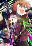  6+girls :d acoustic_guitar bass_guitar blonde_hair blue_eyes blue_hair bocchi_the_rock! closed_eyes electric_guitar gitao gotoh_hitori gotoh_michiyo gotoh_naoki green_eyes guitar highres hiroi_kikuri holding holding_instrument ijichi_nijika ijichi_seika instrument iwashita_shima kessoku_band long_hair microphone multiple_girls music open_mouth oriorioiro pa-san piano playing_instrument pleated_skirt plectrum red_hair school_uniform shimizu_eliza short_hair singing skirt smile stage tambourine twintails violin yamada_ryo yellow_eyes 