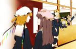  6+girls alternate_costume alternate_universe animal_ears black_hair black_hat black_shirt black_skirt blonde_hair bow classroom commentary_request cowboy_shot crystal_wings flandre_scarlet hat hat_bow indoors kirisame_marisa komeiji_koishi long_hair looking_at_another mob_cap mouse_ears mouse_girl multicolored_hair multicolored_wings multiple_girls nawo_(peace) nazrin neckerchief open_mouth patchouli_knowledge purple_hair red_neckerchief sailor_collar school school_uniform serafuku shirt short_hair skirt smile streaked_hair toramaru_shou touhou white_bow white_hat white_sailor_collar wings witch_hat 