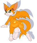  2019 absurd_res anthro balls butt chiropteran crossgender digital_media_(artwork) dust:_an_elysian_tail fidget foreskin fur glans green_eyes half-erect hi_res humanoid_penis jerseydevil looking_at_viewer male mammal membrane_(anatomy) membranous_wings nimbat orange_body orange_fur partially_retracted_foreskin penis solo uncut video_games white_body wings 