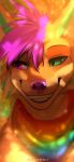  2019 angiewolf canid canine digital_media_(artwork) fox fur hair headshot_portrait heterochromia mammal pink_hair pink_nose portrait smile tan_body tan_fur teeth 