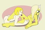  3:2 adventure_time animal_genitalia animal_penis anthro balls blonde_hair breasts bronwyn canid canine canine_penis cartoon_network duo finn_the_human fur gynomorph gynomorph/male hair hi_res human human_on_anthro intersex intersex/male interspecies kamikiller male mammal nipples nude penis smile 