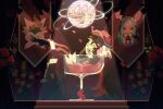 2025 3_fingers absurd_res alcohol ambiguous_anthro ambiguous_gender anthro banner beverage boots brooch cavalier_hat clothed clothing container cup curtains della_(zdx) detailed_background disco_ball drinking_glass dust fan_character felid feline female_(lore) fingers flower follower_number footwear full-length_portrait fully_clothed generation_9_pokemon glass glass_container glass_cup green_clothing green_jacket green_topwear hand_to_mouth hat hat_flower headgear headwear heart_symbol hi_res in_container in_cup in_glass inside jabot jacket keynes_zavier_(zdx) legs_over_edge legwear light lighting looking_at_viewer lying mammal meowscarada milestone_celebration nintendo on_back partially_submerged particles petals pinup plant pokemon pokemon_(species) portrait pose reclining red_eyes rose_(flower) rose_petals shoes side_view smile solo stage stage_curtains stage_lights thigh_boots thigh_highs topwear wine wine_glass zdx