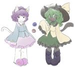 :3 anthro black_body black_fur clothed clothing female fur green_hair hair inner_ear_fluff koishi_komeiji satori_komeiji touhou tuft whis11 white_body white_fur