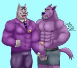  bernard_(ok_k.o.!_lbh) canid canine canis cartoon_network clothed clothing duo fully_clothed gorrizz humanoid_penis male male/male mammal muscular muscular_male ok_k.o.!_let&#039;s_be_heroes penis powio_b._cardsley_the_third tongue wolf 