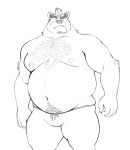  ashigara bandage belly bigboarjun body_hair bottomwear chest_hair clothed clothing happy_trail hi_res male mammal mohawk_(disambiguation) musclegut navel nipples overweight pants pecs tokyo_afterschool_summoners topless ursid video_games 