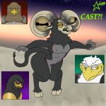 absurd_res after_transformation anthro avian blank_stare bovid caprine cosmosarts eager elden_ring_nightreign femboy feminization fromsoftware genitals goat group guardian_(nightreign) hi_res imminent_sex libra_creature_of_night male male/male mammal penis surprised