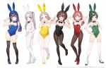  6+girls animal_ear_hairband animal_ears armpits artist_name black_bow black_bowtie black_hairband black_leotard black_pantyhose black_shoes black_thighhighs blue_hairband blue_leotard blue_shoes blush bow bowtie braid braided_twintails breasts brown_hair bunny_day closed_mouth collar commentary_request covered_navel detached_collar double_w fake_animal_ears foot_up green_hair green_hairband green_leotard green_shoes grey_eyes grey_hair grin hair_bow hairband hand_on_own_hip hand_up hands_up high_heels highres kanya_pyi legs_apart leotard long_hair looking_at_viewer medium_hair multiple_girls orange_eyes original pantyhose playboy_bunny pumps purple_hair rabbit_ear_hairband rabbit_ears red_eyes red_hairband red_leotard red_shoes shoes simple_background small_breasts smile standing straight_hair thighhighs turning_head twintails w white_background white_collar white_hairband white_leotard white_pantyhose white_shoes white_thighhighs white_wrist_cuffs wing_collar wrist_cuffs yellow_eyes yellow_hairband yellow_leotard yellow_shoes 