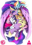  2019 absurd_res ahekao applejack_(mlp) blonde_hair cape clothing earth_pony emotional equid equine feathered_wings feathers female feral fluttershy_(mlp) friendship_is_magic group hair hi_res horn horse hug mammal multicolored_hair my_little_pony pinkie_pie_(mlp) pony rainbow_dash_(mlp) rainbow_hair rarity_(mlp) simple_background smile twilight_sparkle_(mlp) unicorn white_background winged_unicorn wings 