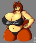  absurd_res anthro big_breasts breasts canid canine canis cleavage clothed clothing domestic_dog eyewear female glasses hand_on_hip hi_res huge_breasts mammal superia superix text thick_thighs 