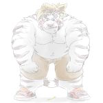  1:1 2019 anthro belly bodily_fluids bottomwear clothing crying felid fur hi_res humanoid_hands licho_(tas) male mammal meimei_kia moobs navel overweight overweight_male pantherine shorts simple_background solo tears tiger tokyo_afterschool_summoners video_games white_background white_body white_fur 