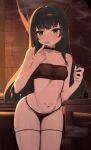  1girl absurdres black_bra black_choker black_panties bra breasts choker collarbone commentary_request doll_joints green_eyes green_hair highres indoors joints korean_commentary long_hair navel panties qingyi_(zenless_zone_zero) robot_girl small_breasts solo stomach syhan thighs tongue tongue_out underwear zenless_zone_zero 