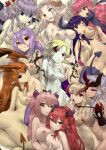  6+girls alma_elma alternate_form ass blonde_hair blue_eyes blush breasts brown_eyes catherine_(atlus_character) catherine_(game) character_request closed_mouth commentary_request completely_nude copyright_request crossover demon_girl demon_horns demon_tail disgaea drill_hair earrings eye_contact fate/grand_order fate_(series) haraya_manawari head_wings highres holding_hands horns interlocked_fingers irisviel_von_einzbern jewelry large_breasts looking_at_another looking_at_viewer makai_senki_disgaea mask medium_breasts mon-musu_quest! multiple_crossover multiple_girls navel nipples nude open_mouth orange_hair pale_skin pink_eyes pink_hair pointy_ears purple_hair ragnarok_online red_eyes sheep_horns sheliss_elleness_zurbach small_breasts smile stomach succubus_(disgaea) succubus_(ragnarok_online) tail trait_connection twin_drills wings zealotus 