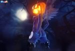  2019 3d_(artwork) anthro blender_(disambiguation) boots bottomless breasts clothed clothing creepy cutie_mark digital_media_(artwork) dragk equid equine female food footwear friendship_is_magic fruit hair halloween hi_res holidays horse mammal my_little_pony nipples nude open_mouth plant princess_luna_(mlp) pumpkin rubber smile solo wings 