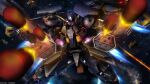  absurdres advance_of_zeta battle color_variation copyright_notice explosion firing firing_at_viewer gabthley glowing glowing_eye glowing_eyes gundam gundam_battle_operation_2 highres machinery mecha mecha_focus missile missile_pod mobile_suit motion_blur nebula official_art one-eyed open_hatch painting_(medium) realistic redesign robot scan science_fiction space star_(sky) sunrise_(company) tenjin_hidetaka thrusters titans_(gundam) traditional_media vernier_thrusters 