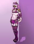  &lt;3 anthro bottomwear bra brown_body brown_fur bulge canid canine canis claws clothed clothing collar crossdressing domestic_dog elkhound eyewear fur girly goggles hair hi_res kamilla looking_at_viewer male mammal midriff navel norwegian_elkhound panties pink_eyes pink_hair purple_clothing purple_underwear shorts simple_background skimpy solo spitz tsaiwolf underwear white_body white_fur 