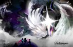  1girl 2boys 3others afterimage angel_wings antlers axe black_knife_(deltarune) cape chromatic_aberration dated deltarune eldritch_abomination feathered_wings floating gerson giant glowing glowing_eye head_wings highres holding holding_axe holding_sword holding_weapon hole_in_hand horns kris_(dark_world)_(deltarune) kris_(deltarune) levitation lightning living_shadow multiple_boys multiple_others multiple_wings one-eyed pink_cape pink_scarf ralsei roaring_knight scarf signature silhouette stigmata susie_(dark_world)_(deltarune) susie_(deltarune) sword sword_on_back titan_(deltarune) torn_cape torn_clothes wafrelp weapon weapon_on_back wings 