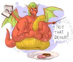  anthro anus dialogue doughnut dragon food hyper hyper_anus male orange_body orange_skin pufftor pufftor_the_dragon scalie solo 