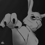  1:1 2019 absurd_res angry anthro black_eyes claws fluffy fur hi_res lagomorph leporid mammal newmoon_draws_(artist) rabbit simple_background simple_coloring spooky 