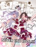  2girls ;d armpits beckoning blush breasts brown_hair commentary_request cropped_shirt fingernails grey_hair hara_yumi highres holding holding_microphone idol_clothes idolmaster idolmaster_(classic) large_breasts layered_skirt long_hair looking_at_viewer microphone midnamana multiple_girls nail_polish one_eye_closed plaid_clothes plaid_skirt shijou_takane shirt skirt sleeveless sleeveless_shirt smile very_long_hair voice_actor_connection 