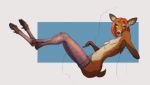  abstract_background anthro blue_eyes breasts cervid clothing cloven_hooves erect_nipples female fur gloves_(marking) hair hooves leg_markings legwear lethal_doors long_legs mammal markings mostly_nude nipples pinup pose red_hair side_boob simple_background small_breasts socks_(marking) solo stockings thigh_highs 