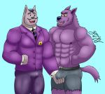  anthro bernard_(ok_k.o.!_lbh) bulge canid canine canis cartoon_network clothed clothing duo fully_clothed gorrizz male male/male mammal muscular muscular_male ok_k.o.!_let&#039;s_be_heroes powio_b._cardsley_the_third topless wolf 