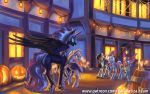  bat_pony black_horse candle cat_eye earth_pony equid equine ethereal_mane fan_character feathered_wings feathers food friendship_is_magic fruit helloween holidays horn horse horseshoe kirillk mammal mane my_little_pony nightmare_moon_(mlp) nyx_(mlp) plant pony pterippus pumpkin street unicorn winged_unicorn wings 