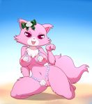  2019 anthro anthrofied areola breasts domestic_cat felid feline felis female fluffy fluffy_tail fur garnet_(jewelpet) hi_res jewelpet lonbluewolf looking_at_viewer mammal navel nipples open_mouth pearl_necklace persian_cat pink_body pink_eyes pink_fur pussy sanrio seashell seaweed shell solo tongue 