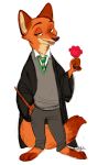  anthro black_nose bottomwear brown_body brown_fur canid canine clothed clothing dipstick_tail disney food fox fully_clothed fur half-closed_eyes harry_potter holding_object leg_markings mammal markings multicolored_tail nick_wilde nyoncat open_mouth open_smile orange_body orange_fur pants pawpads pawpsicle popsicle red_fox robe shirt simple_background slytherin smile socks_(marking) solo standing tan_body tan_fur topwear white_background zootopia 
