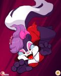  bow breasts cleavage clothed clothing fangs female fifi_la_fume fur furboz hair looking_at_viewer mammal mephitid open_mouth purple_body purple_fur purple_hair red_eyes skunk solo tiny_toon_adventures tongue tongue_out vampire warner_brothers white_body white_fur 