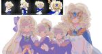  4girls :d :o blonde_hair blue_bow blue_brooch blue_cape blue_dress blue_eyes blue_vest bow cape chinese_commentary closed_mouth colored_eyelashes commentary_request cookie_run cookie_run:_kingdom dress drill_hair drill_sidelocks grand_madeleine_cookie hair_bow hair_bun helmet humanization juliet_sleeves long_hair long_sleeves looking_at_viewer madeleine_cookie&#039;s_first_auntie madeleine_cookie&#039;s_second_auntie madeleine_cookie&#039;s_third_auntie multiple_girls no_pupils official_art_inset open_mouth own_hands_together puffy_long_sleeves puffy_sleeves reed reference_inset shirt siblings sidelocks simple_background single_hair_bun sisters skirt smile upper_body very_long_hair vest white_background white_dress white_eyelashes white_shirt 